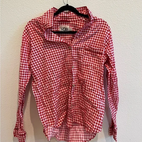 UGG Australia Raven Houndstooth Flannel Pajama Set in Pink & Red – Size Large - Picture 8 of 9